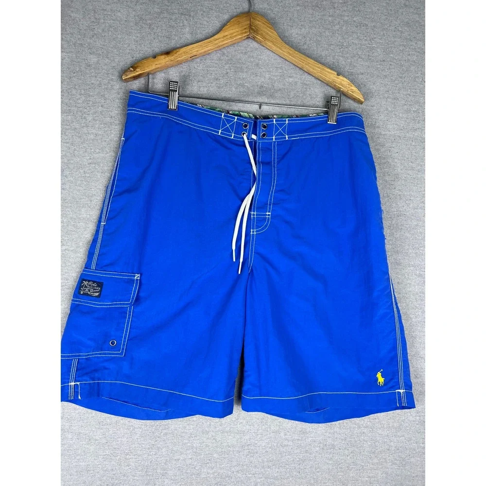 Polo Ralph Lauren Mens Royal Blue Board Shorts Swim Trunks Cargo Pocket‎ Size L